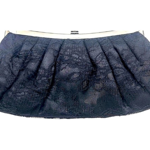 Black Lace Evening Clutch Purse Shoulder Bag Rhinestone Closure Chain Strap - Picture 3 of 7